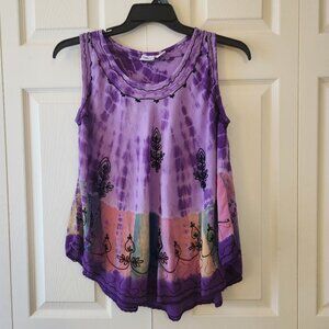 Tie-Dye Sleeveless Tank Top By Indian Tropical Fashion Free Size 100% Rayon Purp